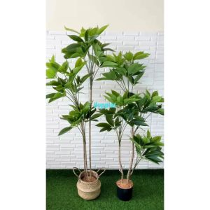 Pohon Artificial Tanaman Hias Daun Manggis T150 & T170 Latex Cover Pot Purun Belly Dekorasi Rumah Hiasan Cafe