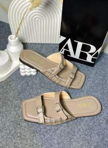 Sandal Selop Zara Rajut Gesper Cute Kekinian Korean Style