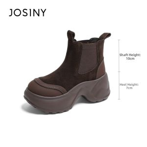 Josiny | Vintage Height-Increasing Thick-soled Black Boots Female