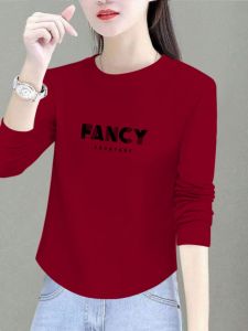 Pure Cotton Long Sleeves T-Shirt Womens Spring and Autumn New Arrival Loose Tummy Hiding Slimming Bottoming Shirt Western Style Fashion round Neck Tops Trendy