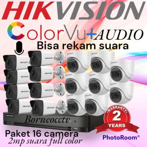PAKET CCTV HIKVISION 16 CAHNNEL AUDIO COLORVU MALAM WARNA BISA REKAM SUARA 2MP LENGKAP