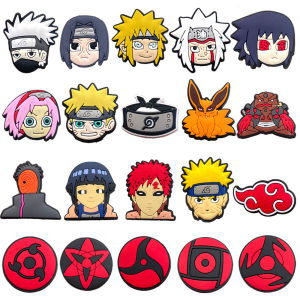 Bandai | Naruto PVC Shoe Charms Japanese Anime Ninja Character Sharingan Detachable Clog Shoe DIY Decor Accessories Gift