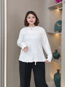 Spring Autumn Long Sleeve Loose Fit T-Shirt for plus Size Women Floral Lace Collar Versatile Base Layer Top Korean Style Casual Wear