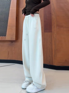 White Casual Sport Pants Women High Waist Loose Fit Spring 2025 New Style Slim Version Banana Wide Leg Pants Korean Style