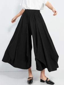Dark High Waist Wide Leg Pants Womens Summer Loose plus Size Nine Points Thin Semi-skirt Half-length Black Street Style