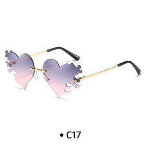 Fashion Rimless Sunglasses Flame Unique Big Love Heart Eyewear Luxury Brand Designer Vintage Sun Glasses Shades UV400 Eyewear
