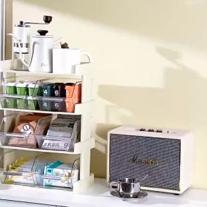 2 O 3 Tier Vertical Tea Bag Storage Shelf Rack Coffee Capsule Candy Snacks Holder Desktop Counter Organizer Box TH