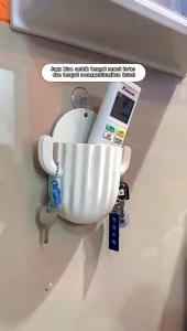 2 Kait Gantungan Tempat Penyimpanan Sikat Gigi Remote AC / TV Charger Hp + Rak Tempel Dinding Bentuk Kaktus