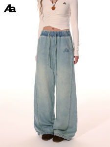 ACME AURA Vintage Design Elastic Waist Wide Leg Jeans Women Slim Straight Loose Long Pants Casual Style High Waist Summer Collection