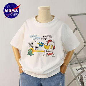 Cool NASA Ultraman Cartoon Short Sleeve Pure Cotton T-Shirt for Boys Trendy Spring Summer Kids Clothing Korean Style Top