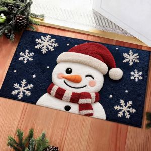 VIKAMA Christmas Santa Claus Snowflake Entrance Doormat Non Slip Durable Floor Mat For Entryway Porch Christmas Party Decor