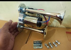 แตรลมไฟฟ้า 2ปากสีเงิน ใช้ไฟทั้ง 12v/24v ใช้ถังลม รถกระบะและรถใหญ่ใส่ได้เลยค่ะ