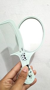 Cermin sisir panjang cermin gagang motif lucu sisir plastik lentur kaca rias