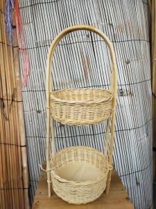 Rak bumbu bulat - rak 2 susun - rak anyaman - rak bambu rotan - perlengkapan dapur aesthetic