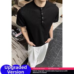 CHENMU | Henley Neck Summer Mens T-Shirt Short Sleeve