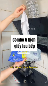 Combo 6-7 Bịch Khăn Ướt Lau Bếp Đa Năng TẶNG 1 Túi Màng Bọc Thực Phẩm | Khăn Giấy Lau Dầu Mỡ Không Độc Hại An Toàn Cho Da