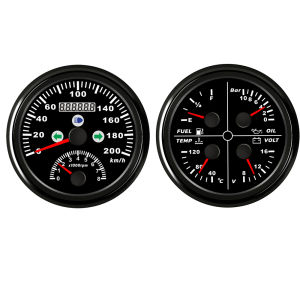 ELING 85mm GPS Speedometer 0-200km/h with Tachometer 0-8000RPM with 4 in1 Gauge Fuel Level Water Temp Oil Pressure Voltmeter 12V
