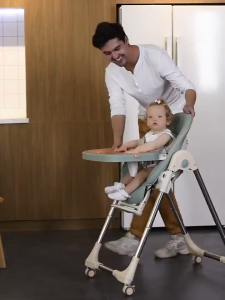 เก้าอี้ทานข้าวเด็ก มีล้อ พับ ปรับเอนได้ เก้าอี้ทานข้าว High Chair-Multifuction พร้อมเบาะหนัง