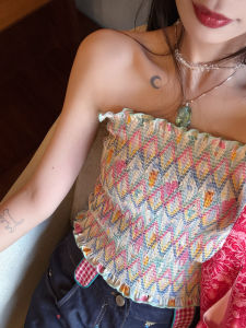 Original Sweet And Spicy Girl Vacation Strapless Tube Top Polyester Fabric Summer 2025 Style Sweetness Spicy Girl Top