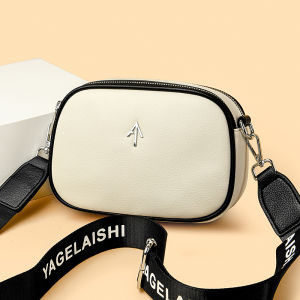 Womens Crossbody Bag Multi-Layer Wide Shoulder Strap Versatile Small round Bag Practical Casual Handbag Soft PU Leather