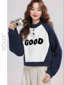 YOUXIANG | Áo Hoodie Ngắn Dày Bông