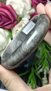 (Certificate) High Grade Silver Obsidian Crystal Stone bangle 59mm+- (带证书)精品亮光眼天眼猫眼招财银曜石手镯 59mm+-