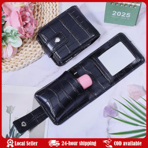 Portable Lipstick Bag with Button Miniature PU Leather Coin Purse Holder Crocodiles Embossed Women Makeup Storage Case PU Leather Mini Lipstick Bag Women Mirror Small Storage Bags Portable Makeup Bag Toiletry Organizer Pouch Travel Cosmetic Bag