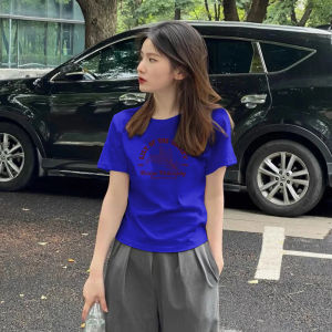 Áo Thun Cotton Tay Ngắn Ôm Vừa Vặn Màu Hồng Cho Nữ Mùa Hè 2023 Thời Trang Thường Ngày in Họa Tiết Hoạt Hình Cổ Tròn