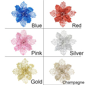Christmas Flower Glittering Big Artificial Poinsettia Xmas Tree Ornament Decorations For New Year Home DIY 2021 Decorative