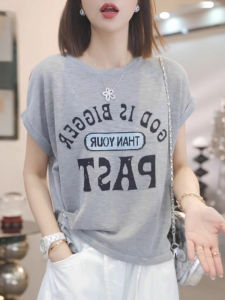 Shalldoer | Gray Round Neck Letter Print Short Sleeve T-Shirt Womens Summer New Fashion Loose Casual Versatile Top Korean Style Commute Wind