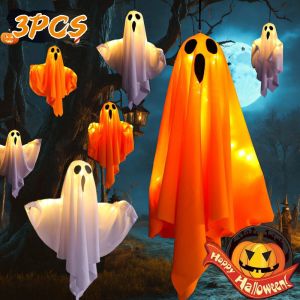 3PCS Spooky Ghost Halloween Decoration Waterproof Halloween LED Fabric Hanging Ghost Light for Lawn Garden Home Party Decor