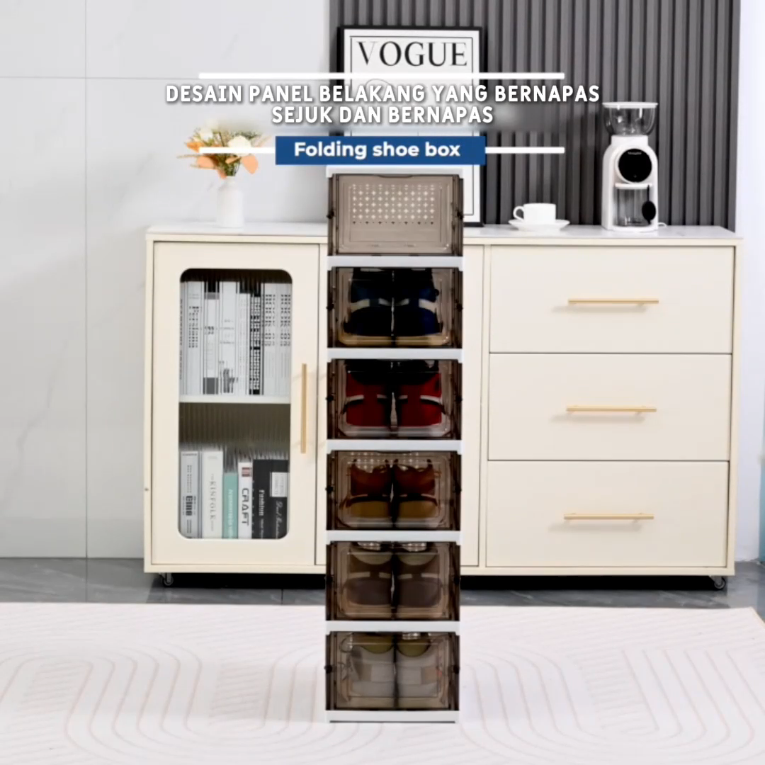 Kotak Sepatu Lipat 3/6 Rak Sepatu Lipat KotakSepatu Transparan Penyimpanan Sepatu