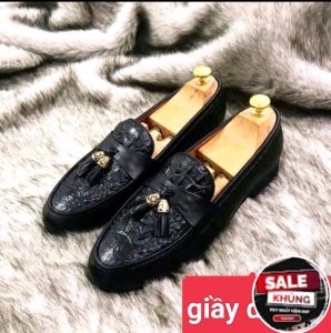 Giày lười chuông vàng vân cá xấu giày dự tiệc nam da sít Hàng kĩ đế khâu may chắc chắn mã g6 đặt lùi 1 size