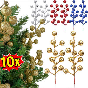 10ชิ้นต้นเบอร์รี่ไฟคริสต์มาสแวววาวก้านผลเบอร์รี่ประดิษฐ์กิ่งไม้เล็กๆตกแต่งคริสมาสต์ในบ้านสำหรับงานเลี้ยงปีใหม่ต้นคริสต์มาสแบบทำมือ