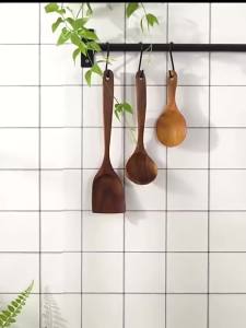 1PC Thailand Teak Natural Wood Tableware Spoon Ladle Turner Long Rice Colander Soup Skimmer Cooking Spoons Scoop Kitchen Tool