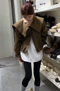 Naval Collar Short Jacket Womens Fashion Spring Autumn Loose Versatile High-End Feeling Top Pure Color Commute Style