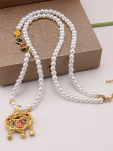 Original Ancient Chinese Style Long Pearl Imitation Necklace Sand Gold Pendant Bell New Ethnic Chinese Fashion Jewelry Accessory