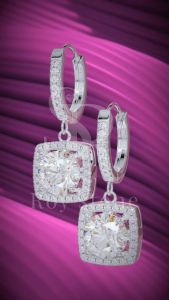 RoyStone - Anting Wanita Moissanite Sertifikat GRA Original Lapis Emas - New Glam Square Earrings
