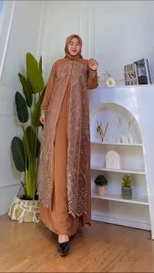 Setelan Jilbab Gamis Wanita Brukat Tile Premium Dres Kondangan Kekinian 002