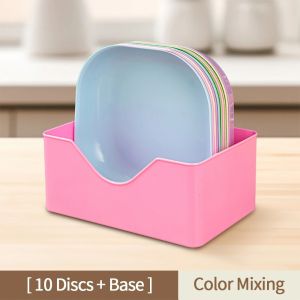 10pcs Snack Plate Macaron Color Simple Straw Bone Spitting Plate Set Candy Fruit Cookie Cake Storage Tray Kitchen Accessories