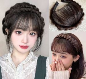 【YIDEA HONGKONG】Wig Headband with Bangs Hair Hoop Bangs Wig Women Natural Fishbone Braid Hair Hoop