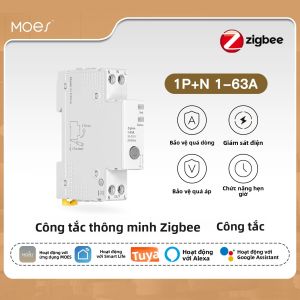 MOES Tuya Zigbee Bộ Ngắt Mạch Thông Minh 63A Với Ứng Dụng Giám Sát Điện Báo Động Chậm Trễ Điều Khiển Ứng Dụng Alexa V0 Chống Cháy Cho Ngôi Nhà Thông Minh
