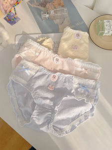 กางเกงในสาวเอวกลางผ้าฝ้ายระบายอากาศพร้อมชุดชั้นในสุภาพสตรีดีไซน์โบว์สีบริสุทธิ์เรียบง่ายสําหรับเยาวชนสไตล์ญี่ปุ่นน่ารักหวาน