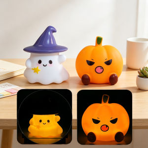 Bandai | Kawaii Witch Ghost Pumpkin Silicone Nightlight Cute Character Figure Light Desktop Decor Halloween Party Gift Bedroom Decor