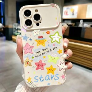 Cute Cartoon Smiley Star Luck Stars Text Print Phone Case For iPhone 17 16 15 14 13 12 11 Pro Max Plus Soft Shockproof TPU Cover