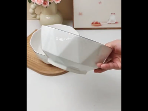 kokepope 8 inch Serving Bowl Diamond Shape Decagon White Ceramic Soup Bowls for Salad Oatmeal