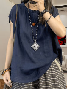 เสื้อเชิ้ตคอตั้งแขนสั้นผู้หญิงฤดูร้อน 2025 ทรงหลวม ระบายอากาศได้ดี ทรงหลวม แขนสั้น สีพื้น คอตั้ง ปกเสื้อเชิ้ต