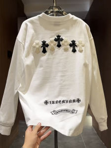 เสื้อฮู้ดทรงหลวมสำหรับผู้ชาย สีขาว ทรงหลวม แขนยาว แฟชั่นฤดูใบไม้ร่วง ปักลายพระพุทธเจ้า ทรงหลวม ใส่ได้หลากหลาย