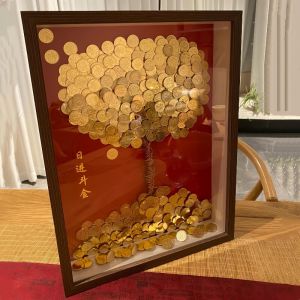 Moving Celebration DIY Wealth Tree Picture Frame Decorative Ornaments Company Opening Creative Gift Solid Wood Tabletop