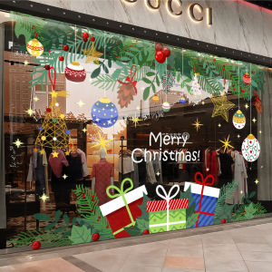 Christmas Decorative Window Sticker Clothing Store Atmosphere Layout Green Plant Dress up Door Sticker Window Glass Sticker Door Sticker
